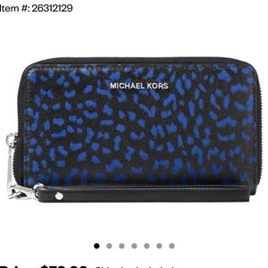 Michael Kors Black Blue Jet Travel Leopard leather Smartphone Wristlet Wallet